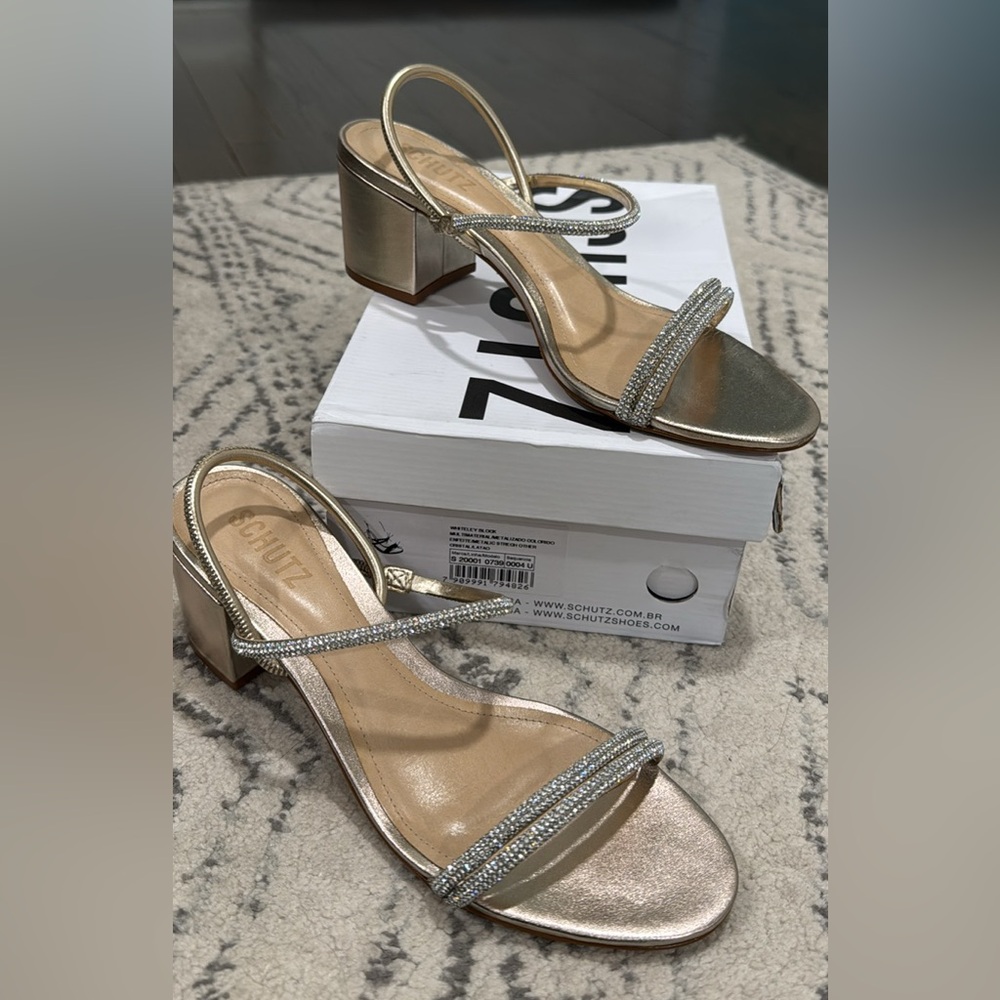 NEW Schutz Whiteley Block Heel - Champagne Size 9